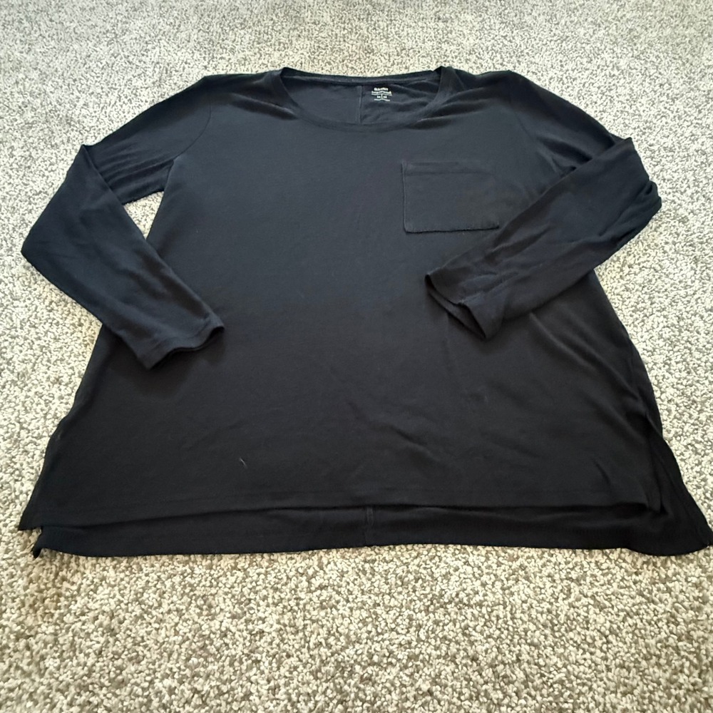 Old Navy Boyfriend Linen Blend Long Sleeve Pocket Tee Black Medium‎